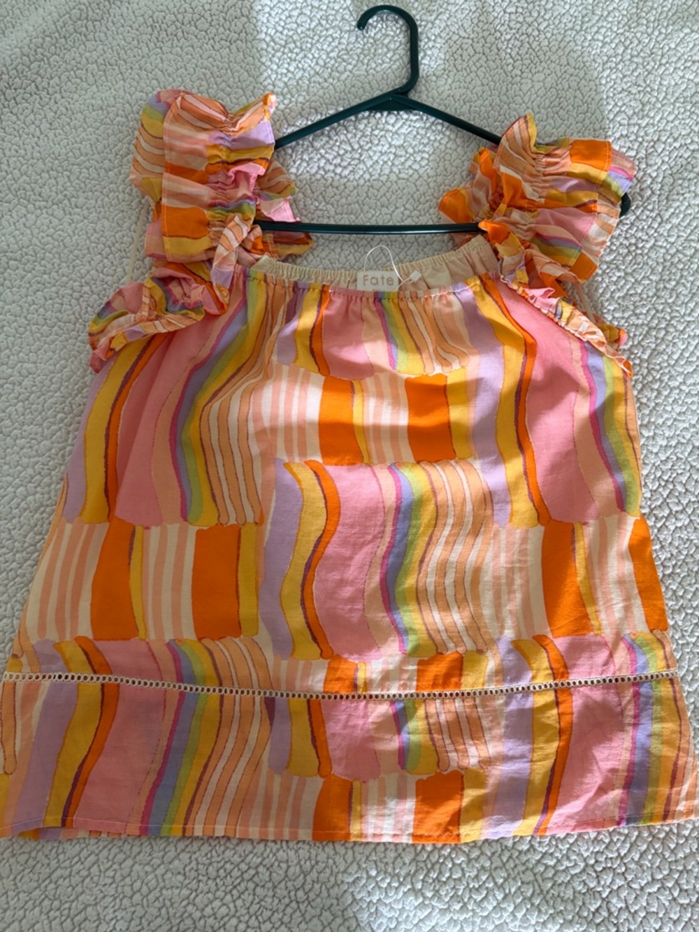 Fate ladies ' Pink, Orange & Yellow Ruffle Strap boutique shirt size small
